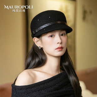 黑色英伦报童帽女秋冬复古气质马术帽保暖帽子女款2025新款鸭舌帽