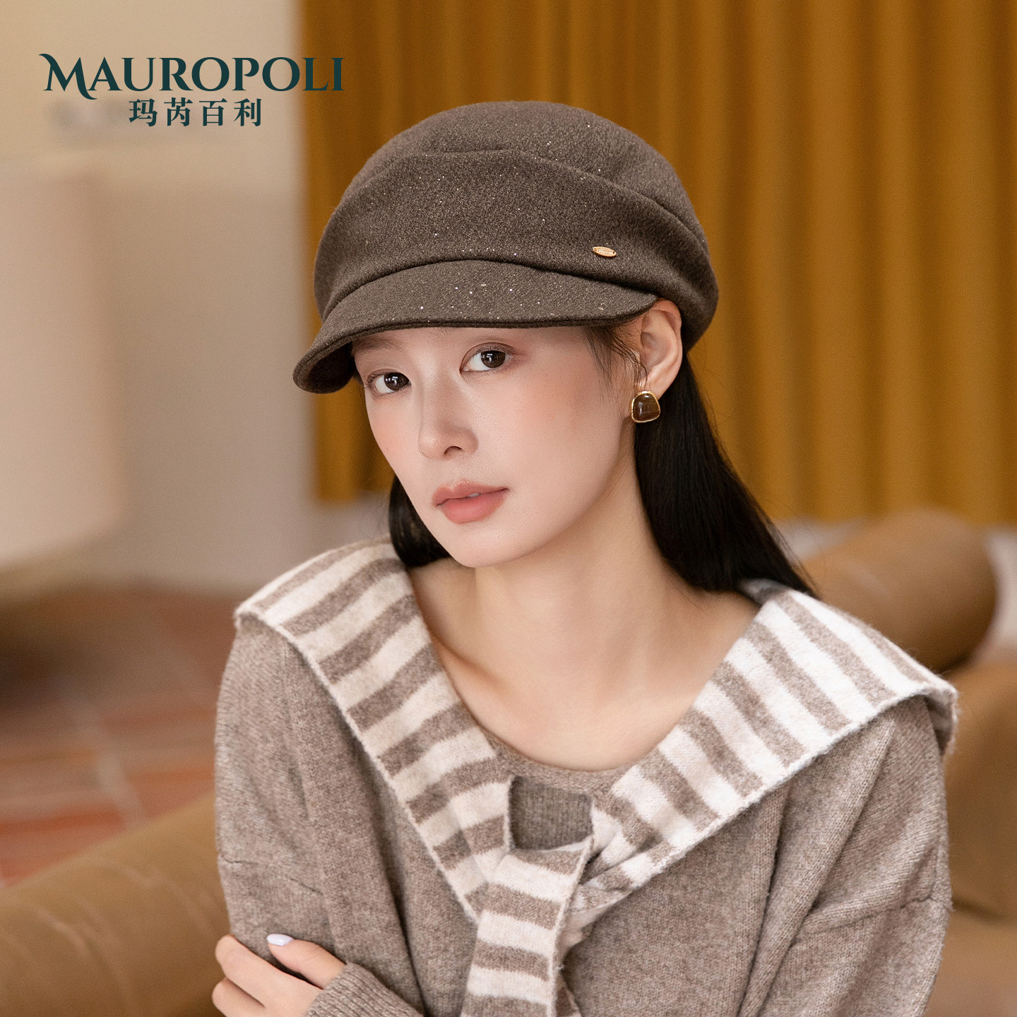 日系显脸小鸭舌帽保暖复古报童帽