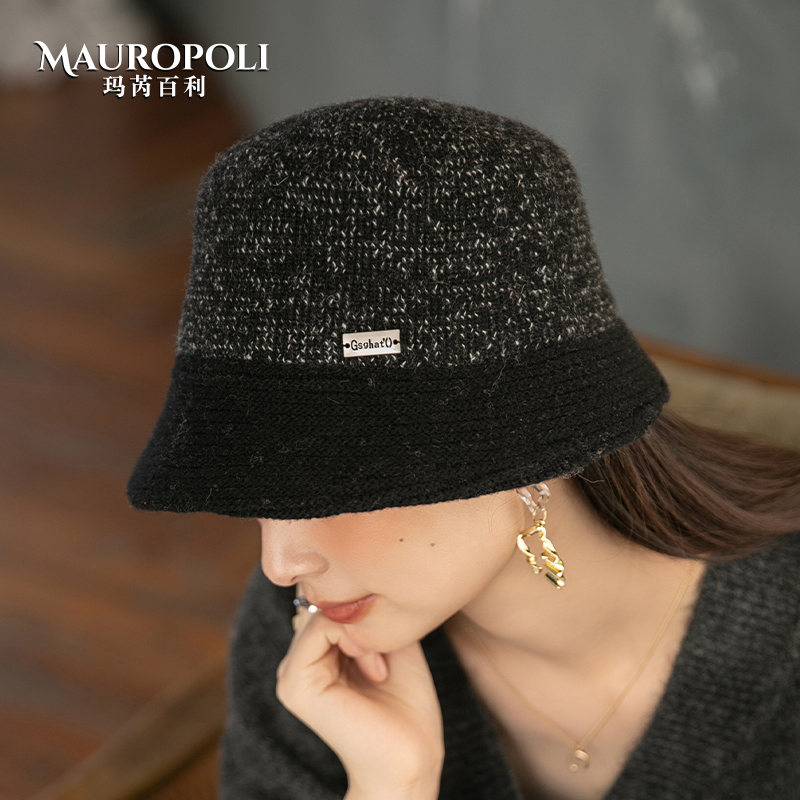 渔夫帽女秋冬时尚拼接针织盆帽