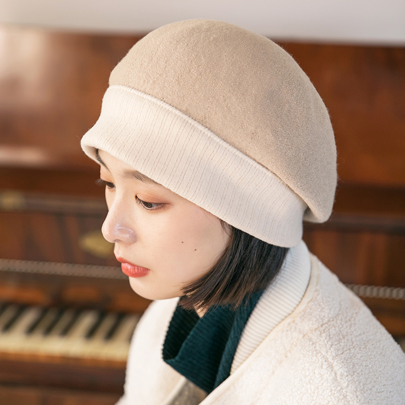 贝雷帽女日系韩版百搭保暖秋冬帽子女士时尚羊毛呢蓓蕾帽套头帽潮