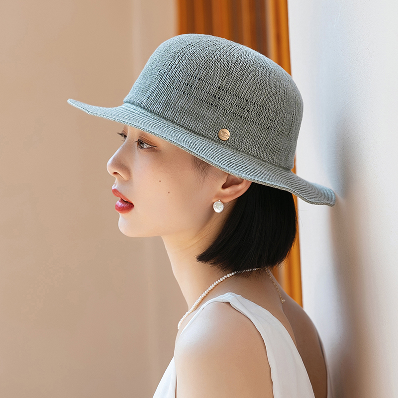 遮阳帽女夏季新款针织平檐防晒太阳帽日系时尚渔夫帽春秋薄款帽子
