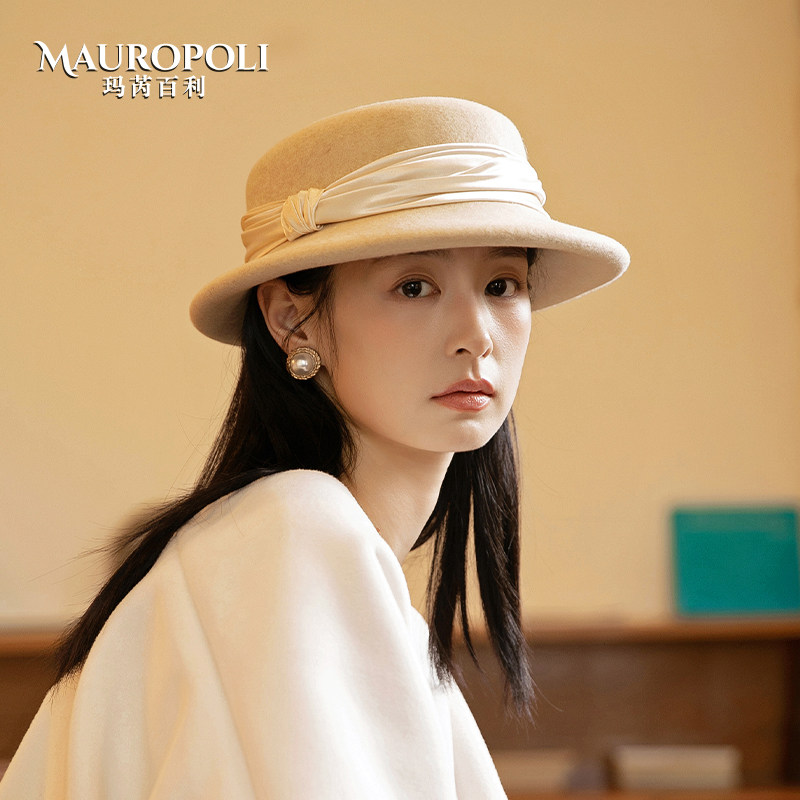 复古礼帽女秋冬宽帽檐羊毛渔夫帽