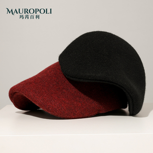 时尚黑色羊毛鸭舌帽女士新款秋冬保暖针织帽女复古帽毛线帽子女款