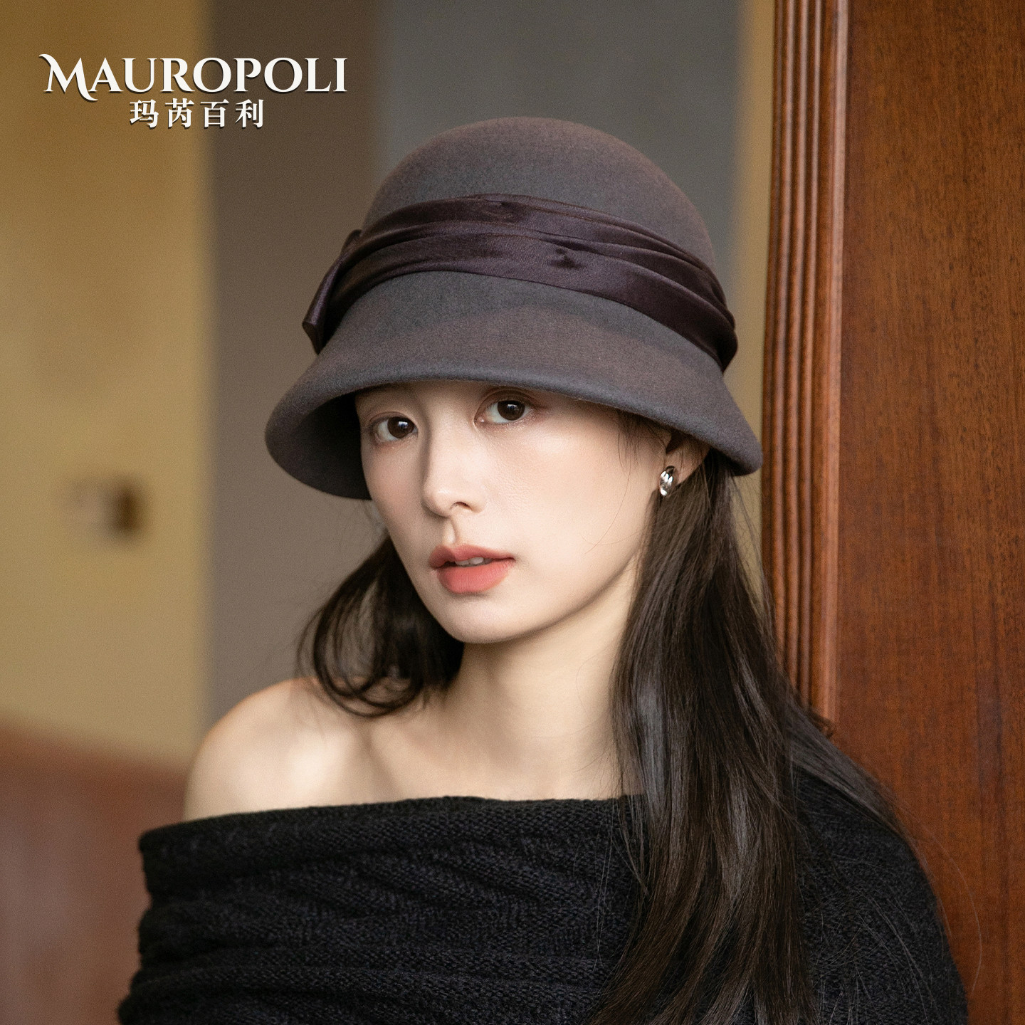 纯羊毛法式礼帽女蝴蝶结复古盆帽