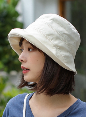 卷边渔夫帽女夏季防晒帽日系时尚遮阳帽薄款白色春秋小沿女士帽子