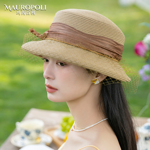 法式网纱草帽女款夏季2026新款防晒遮阳帽优雅田园风时尚草编帽子