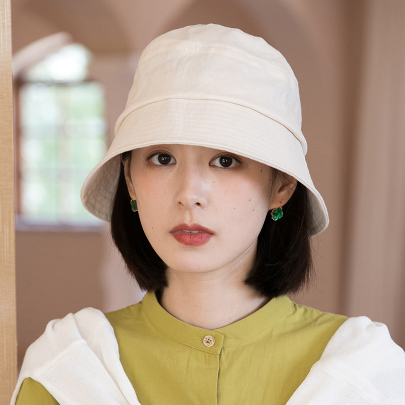 亚麻白色渔夫帽女夏季遮阳帽防晒帽子女士韩版盆帽日系薄款太阳帽