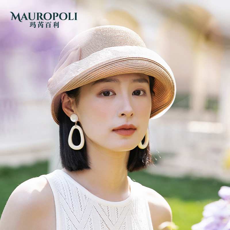 法式草帽女夏季时尚优雅遮阳帽度假休闲卷边短檐防晒帽蝴蝶结帽子