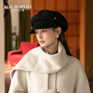 黑色英伦报童帽女秋冬新款鸭舌帽女复古百搭八角帽显脸小帽子女款