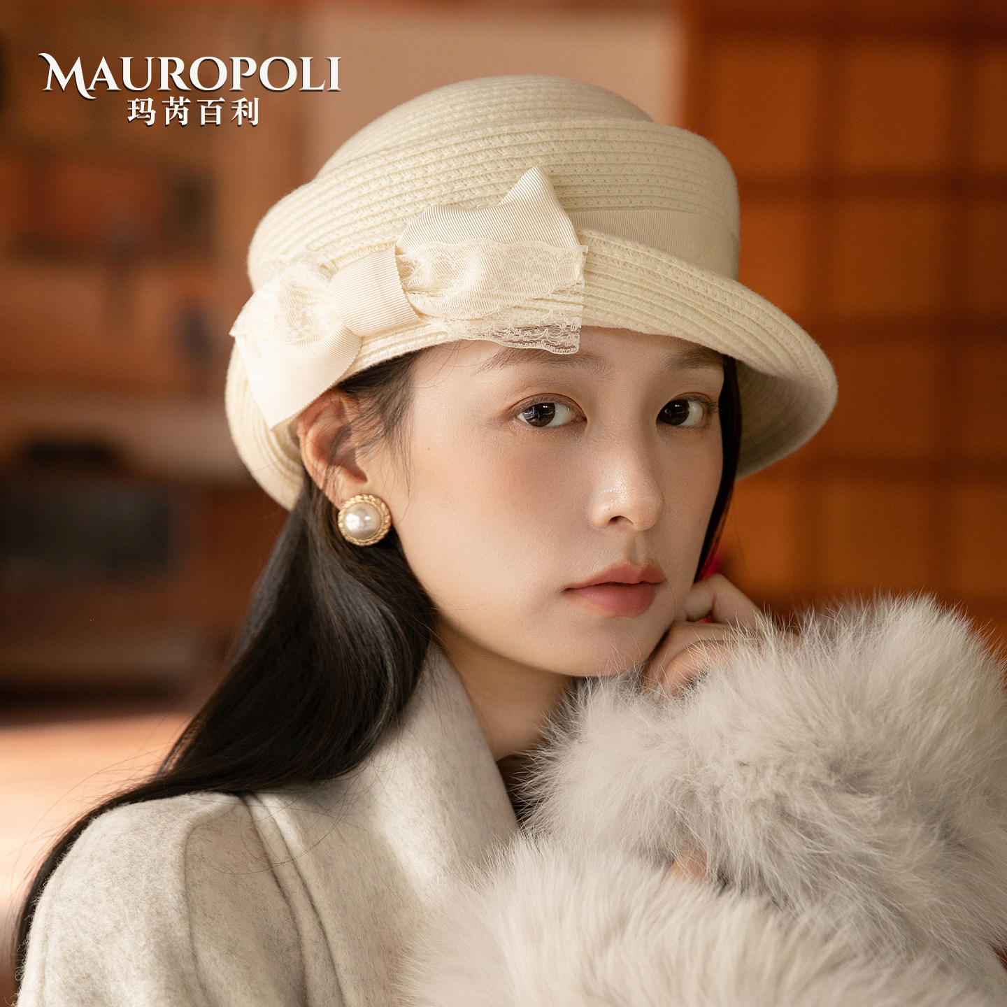 蝴蝶结卷边礼帽女千金风显脸小