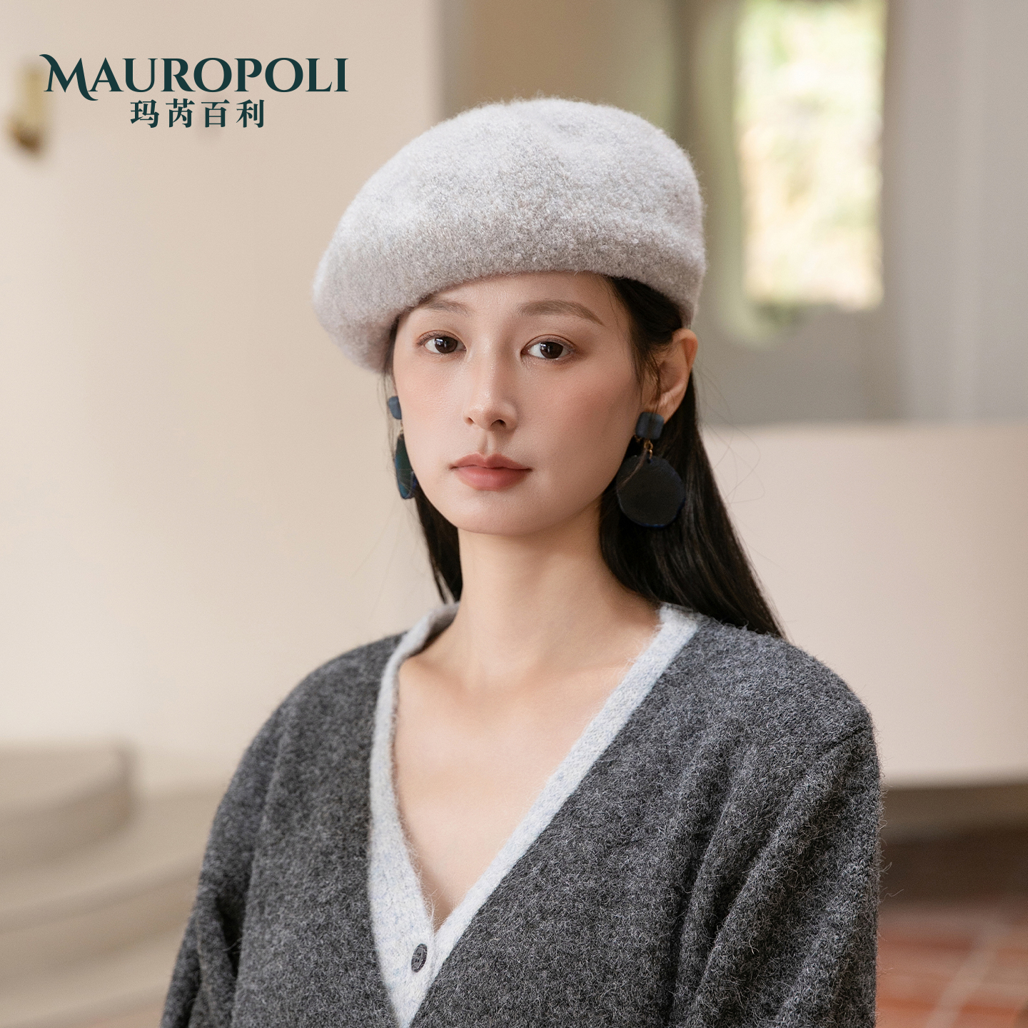 大头围贝雷帽女显脸小复古针织帽