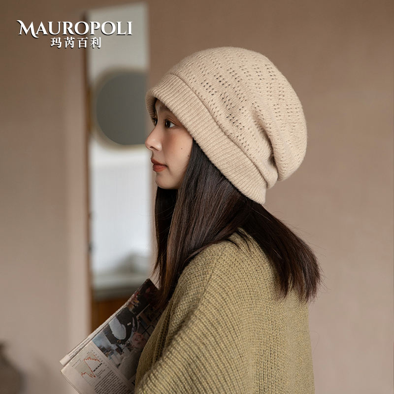 堆堆帽女秋冬羊毛护耳保暖毛线帽