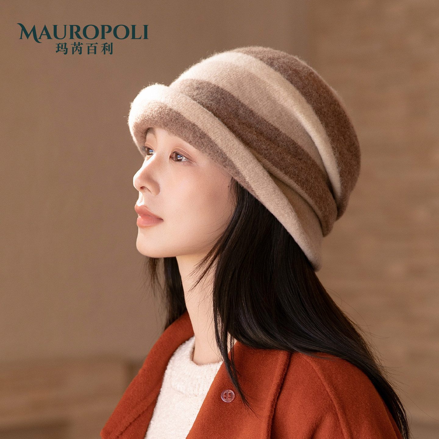 羊毛卷边毛线帽法式针织帽女