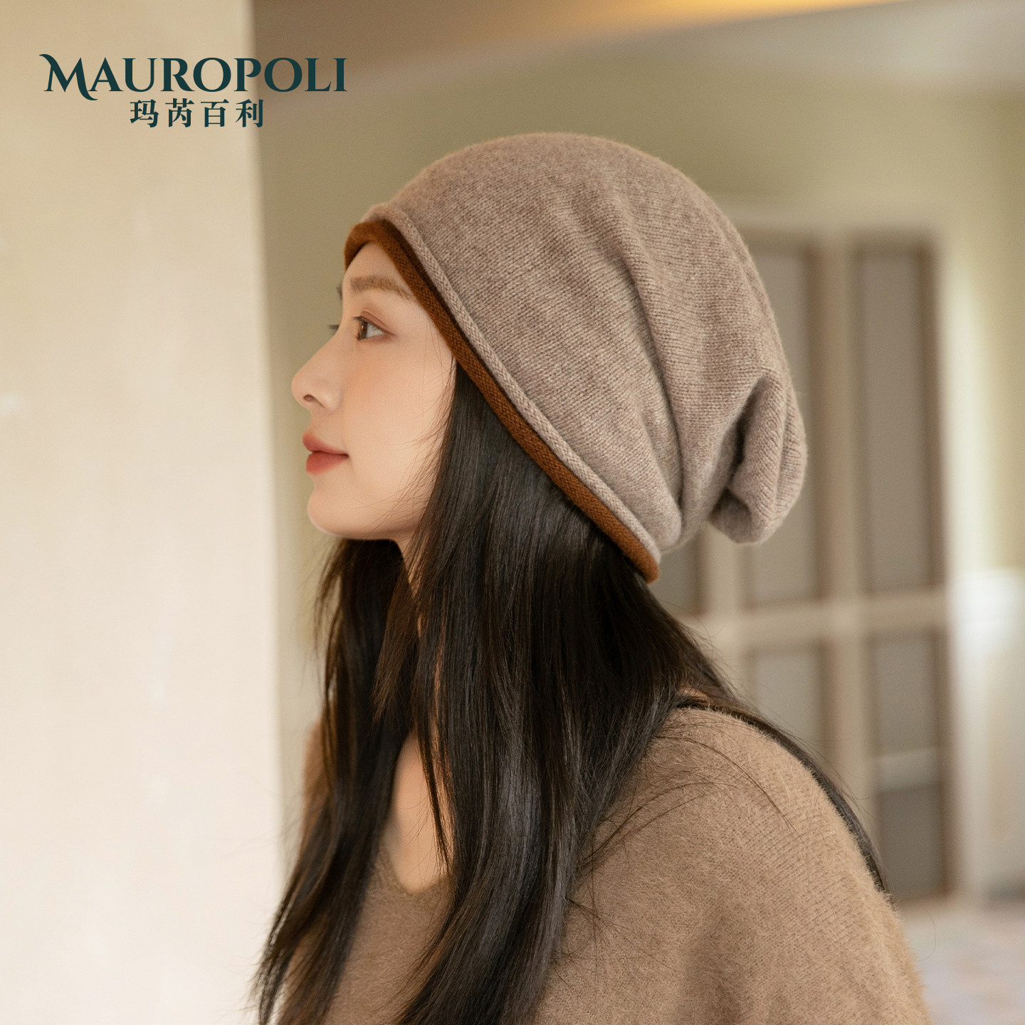 100%羊毛针织帽女保暖复古包头帽