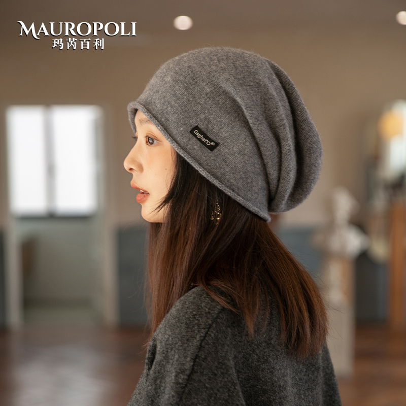 毛线帽女秋冬羊毛大头围堆堆帽