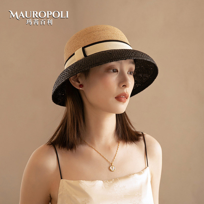 夏季法式赫本风草帽女新款灯罩式防晒帽子女款夏天海边时尚遮阳帽