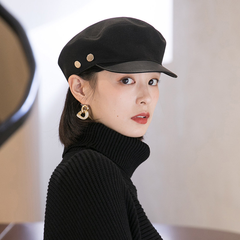 新款女士时尚黑色冬季百搭鸭舌帽