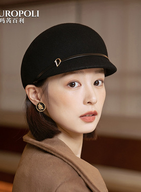 定型贝雷帽女2025新款鸭舌帽女显脸小黑色报童帽秋冬季羊毛马术帽
