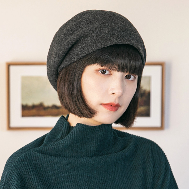 秋冬日系复古贝雷帽羊毛呢套头帽