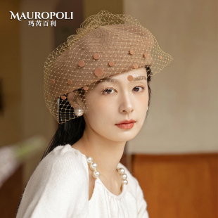 法式复古贝雷帽女秋冬2025新款纯羊毛帽子时尚女士软顶网纱画家帽