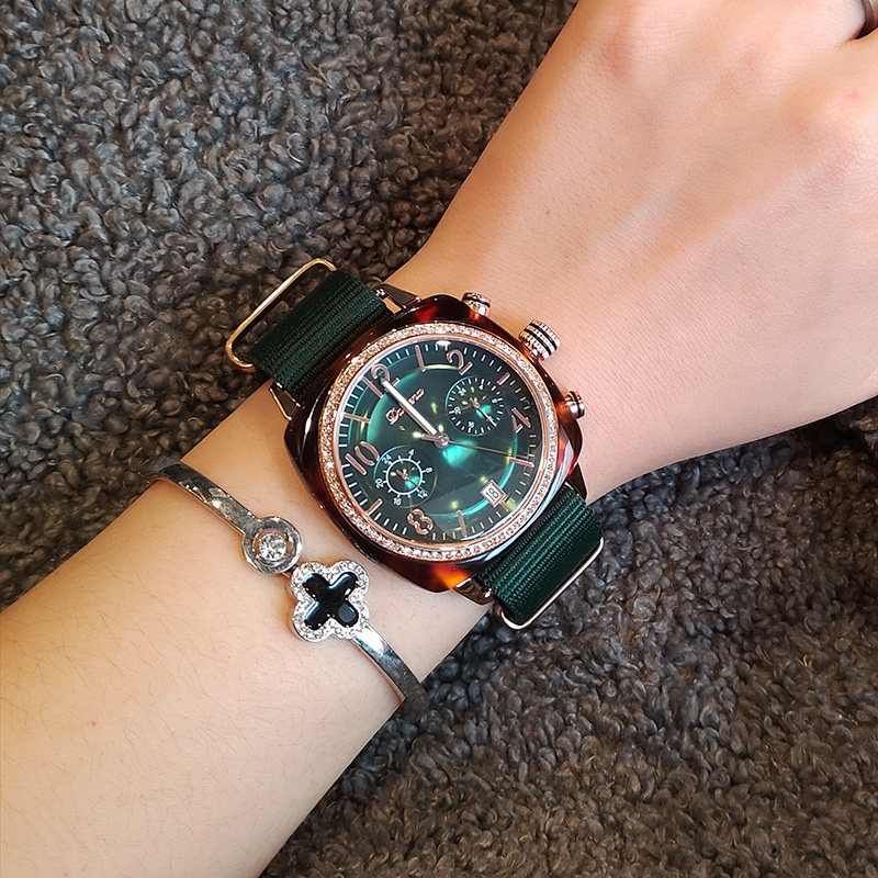 正品蒂玮娜新品时尚潮流欧美防水双计时石英表圆盘表英伦两用女表