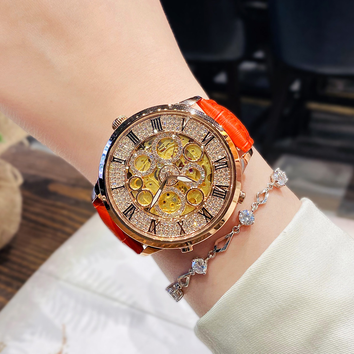 潮流正品时尚款满天星机械表手表