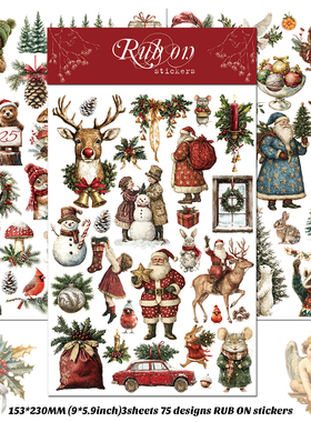 兔子家手帐拼贴素材布用转印纸刮刮乐圣诞节动物手账Rub on