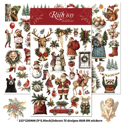 兔子家手帐拼贴素材布用转印纸刮刮乐圣诞节动物手账Rub on