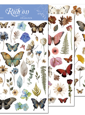 兔子家手帐拼贴布用转印纸刮刮乐复古风格干枯植物手账Rub on