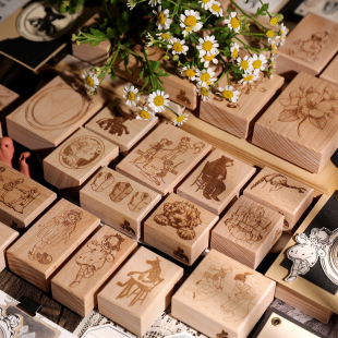 New兔子家手账盐系百搭diy轻复古欧美风 榉木制印章 淌过星河