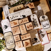 兔子家手账盐系百搭diy轻复古欧美风 公仔回忆录 榉木制印章