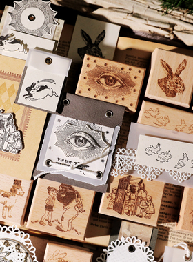 兔子家独家手账盐系百搭diy轻复古欧美风【精灵之森】榉木制印章