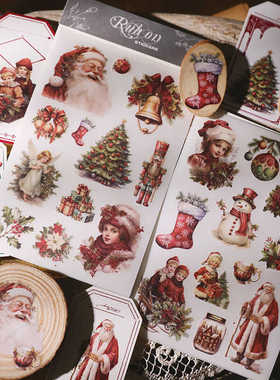 兔子家轻复古手帐素材布用转印纸刮刮乐贴纸圣诞节手账贴纸Rub on