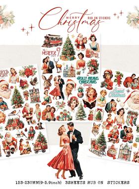 兔子家手帐拼贴素材布用转印纸刮刮乐复古风格圣诞节手账Rub on