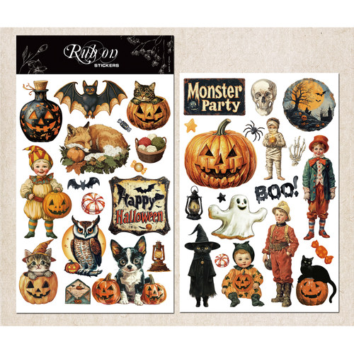 兔子家halloween手帐素材布用转印纸魔法万圣节南瓜秋天Rub on