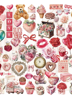 兔子家vintage手帐硫酸纸贴纸.爱心.Valentine's day复古情人节