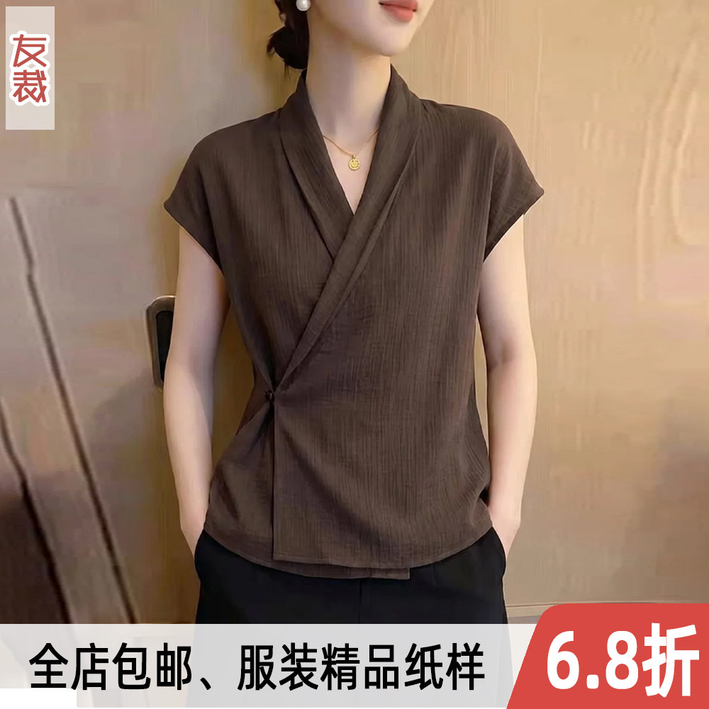 942#时尚调色板 亚麻短袖衬衫女夏休闲衬衣DIY做衣服裁剪打版纸样