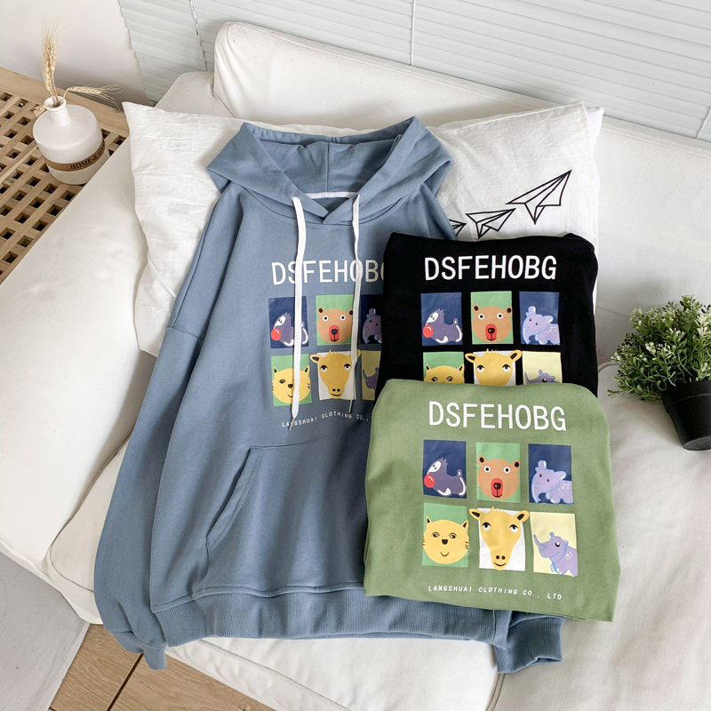 New ins Hong Kong Style printed loose sweater trend hooded and handsome top in autumn / winter 2020