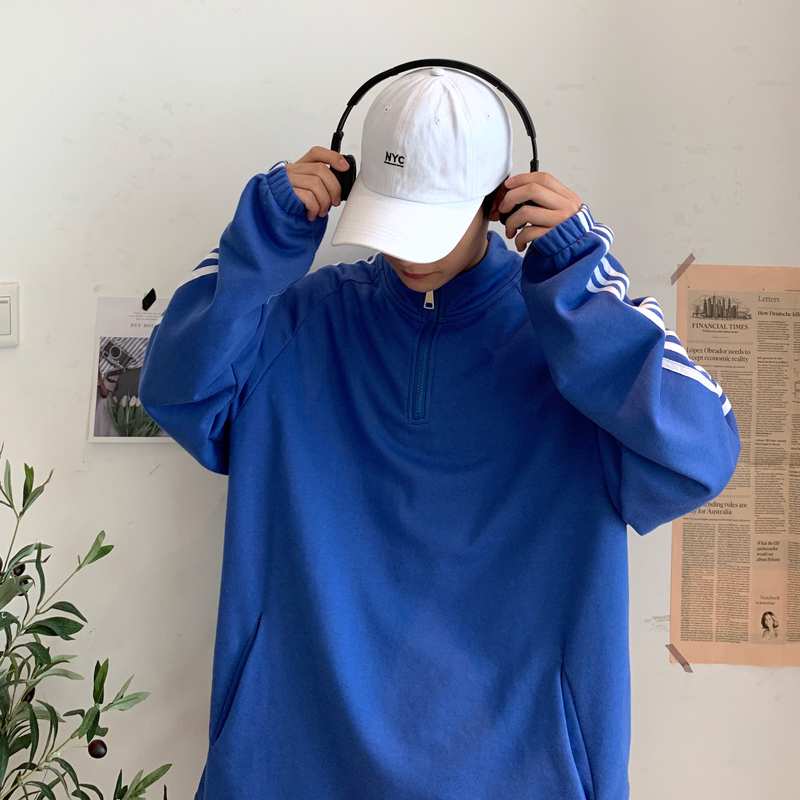 2021 bodyguard men's spring and autumn new loose casual collar harbour style color contrast half zipper coat