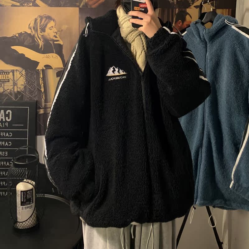 Winter cotton clothing loose casual new lamb wool I Hong Kong style trend cotton coat men's top