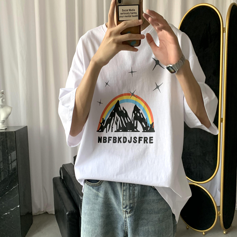 2021 new Hong Kong style summer fashion short sleeve T-shirt loose top trend printing half sleeve