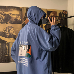 New hooded men's jacket autumn trend loose casual print personalized jacket