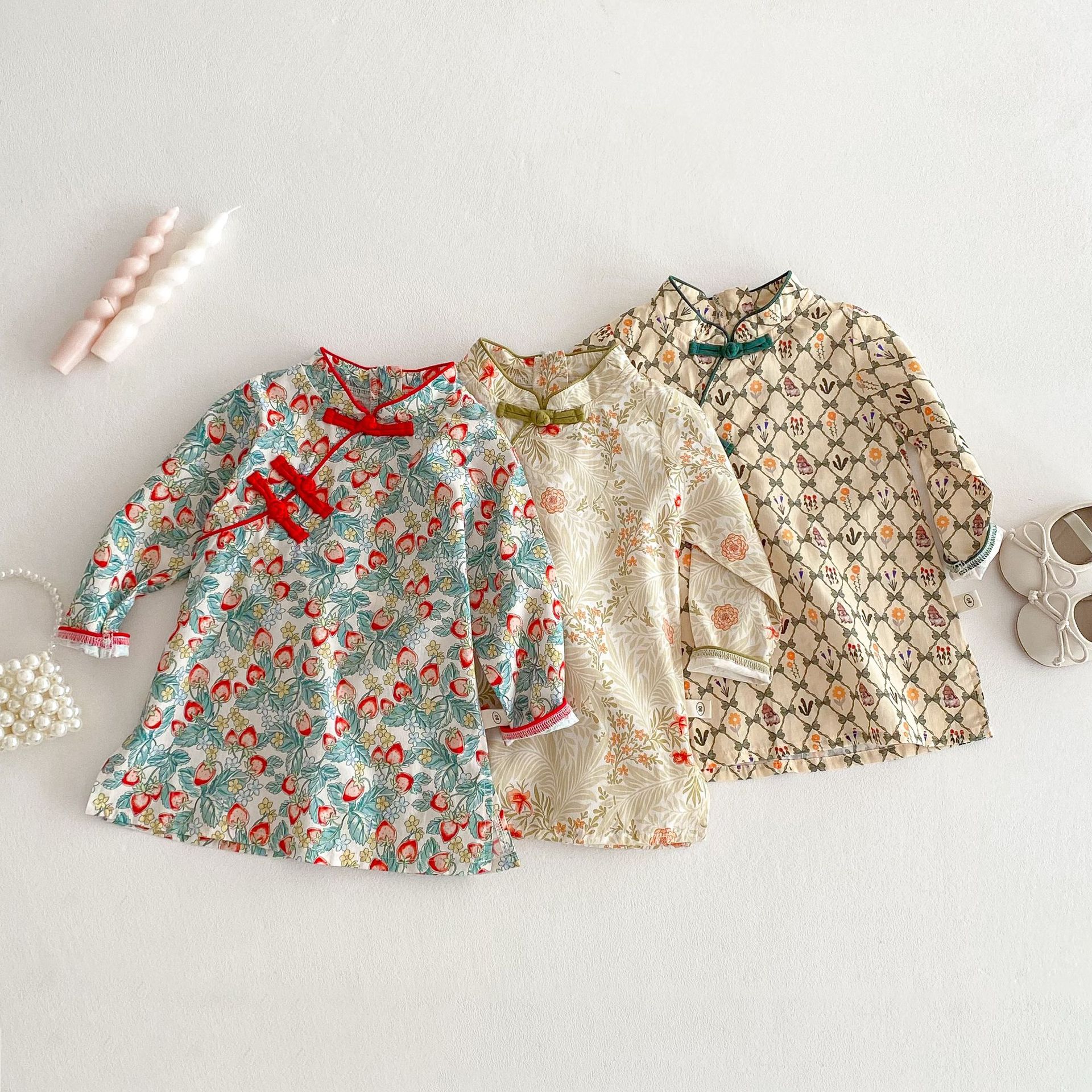 女童旗袍裙2025新款春夏季童装女宝宝长袖碎花连衣裙小女孩裙子