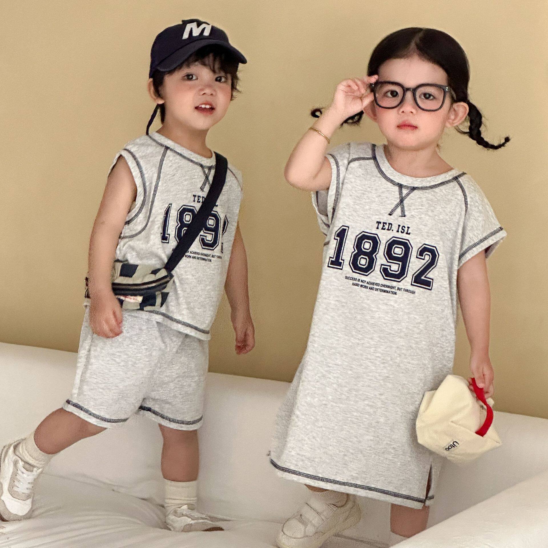 男童2026新款夏装宝宝女童背心连衣裙姐弟兄妹装儿童夏季运动套装