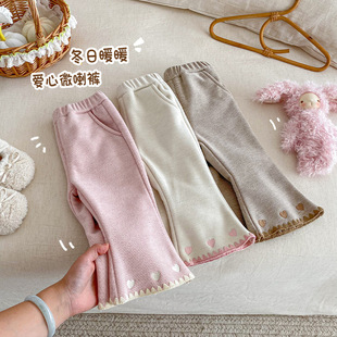 女童加绒喇叭裤2026新款冬季宝宝洋气爱心加厚休闲裤儿童韩版裤子