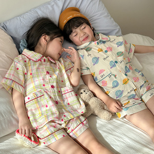儿童睡衣夏季薄款2025新款男童纯棉a类宝宝短袖裤套装女童家居服