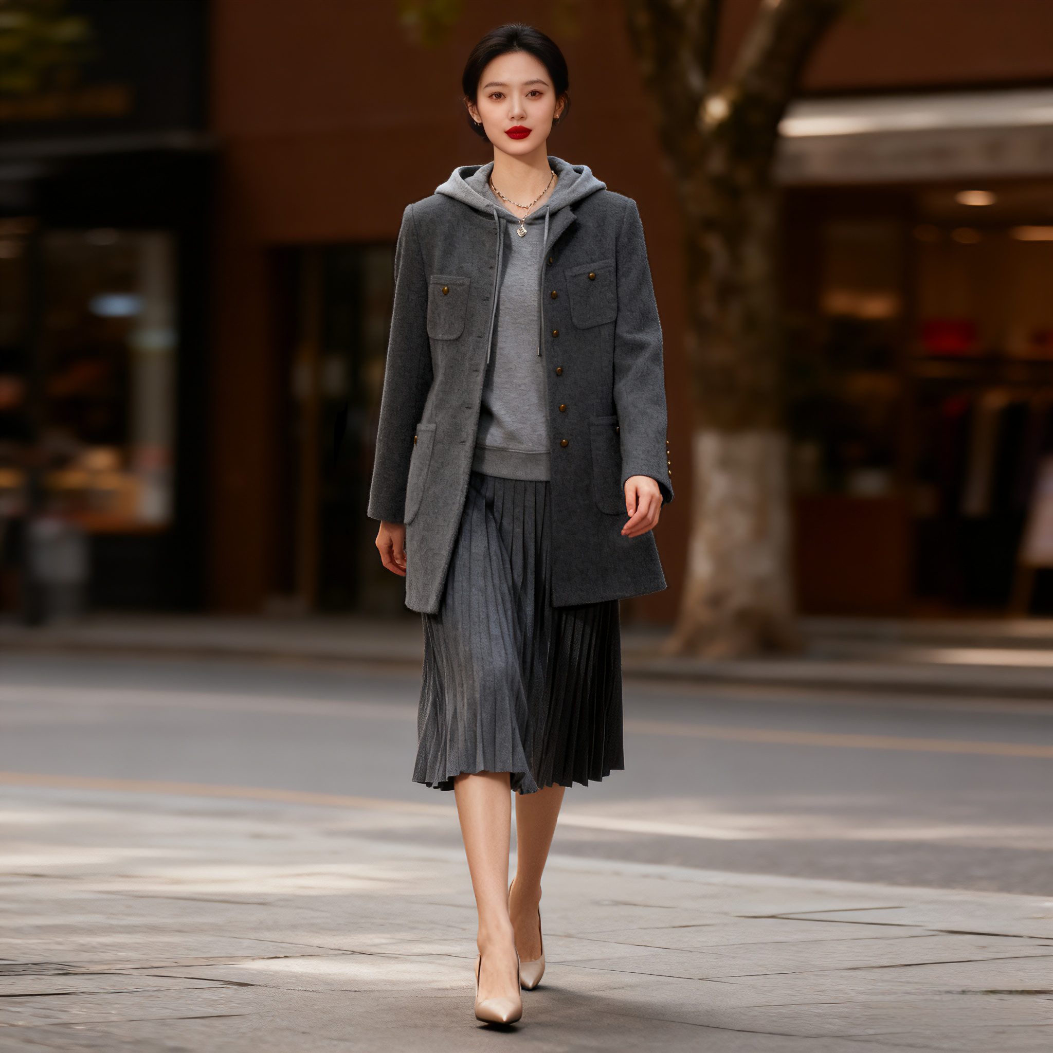 MAV高端羊绒品牌专柜特卖13800时尚小香风山羊绒+澳毛中长呢大衣