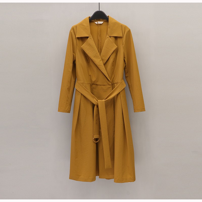 S高端大牌女装折扣专柜正品休闲提花西装领中长连衣裙式薄风衣春