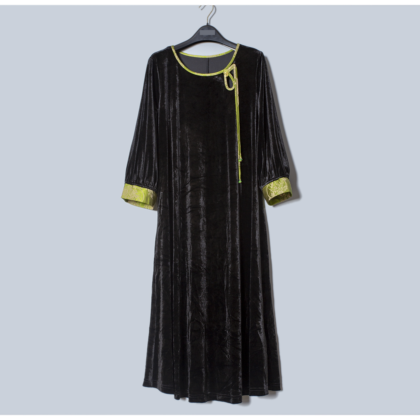 PH国风高端女装折扣特卖4638新中式68桑蚕丝丝绒国风八分袖连衣裙