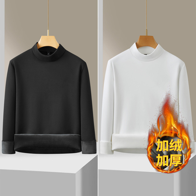 纯棉加绒保暖内衣男款打底t恤冬